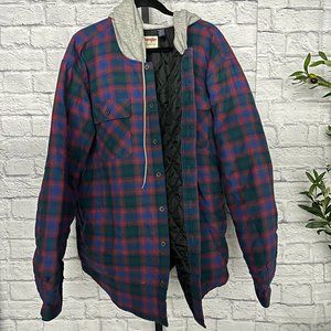 Wrangler Authentics Men's Long Sleeve Quilted Flannel Shirt Jacket with Hood